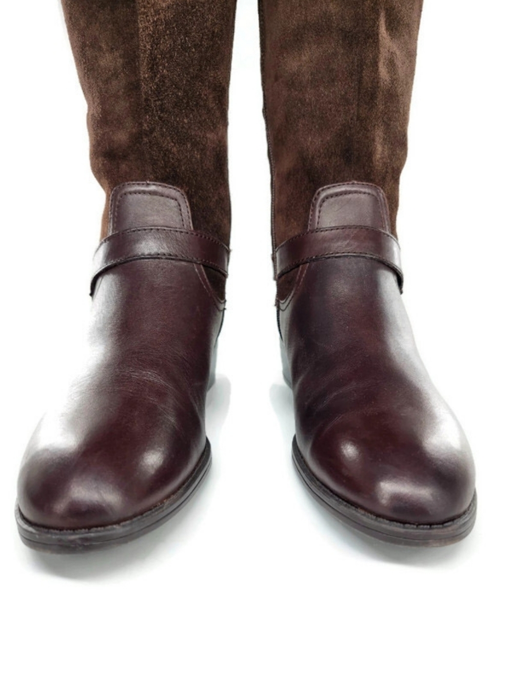 Lauren Ralph Lauren McLeod Brown Leather & Suede Harness Knee-High Riding Boots - Picture 5 of 15